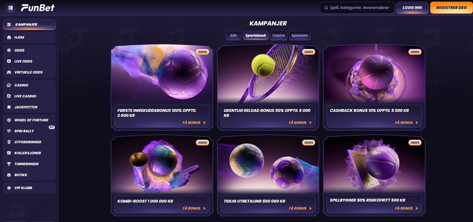 Skjermbilde av bonussiden til FunBet