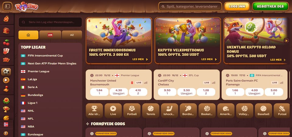 Skjermbilde av Roostino sportssiden