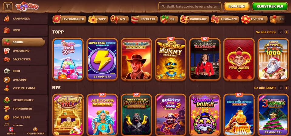 Skjermbilde av Roostino-kasinosiden