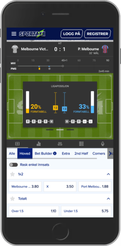 Mobilskjermbilde av Sportaza live sportsside