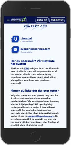 Mobilskjermbilde av Sportaza-støttesiden